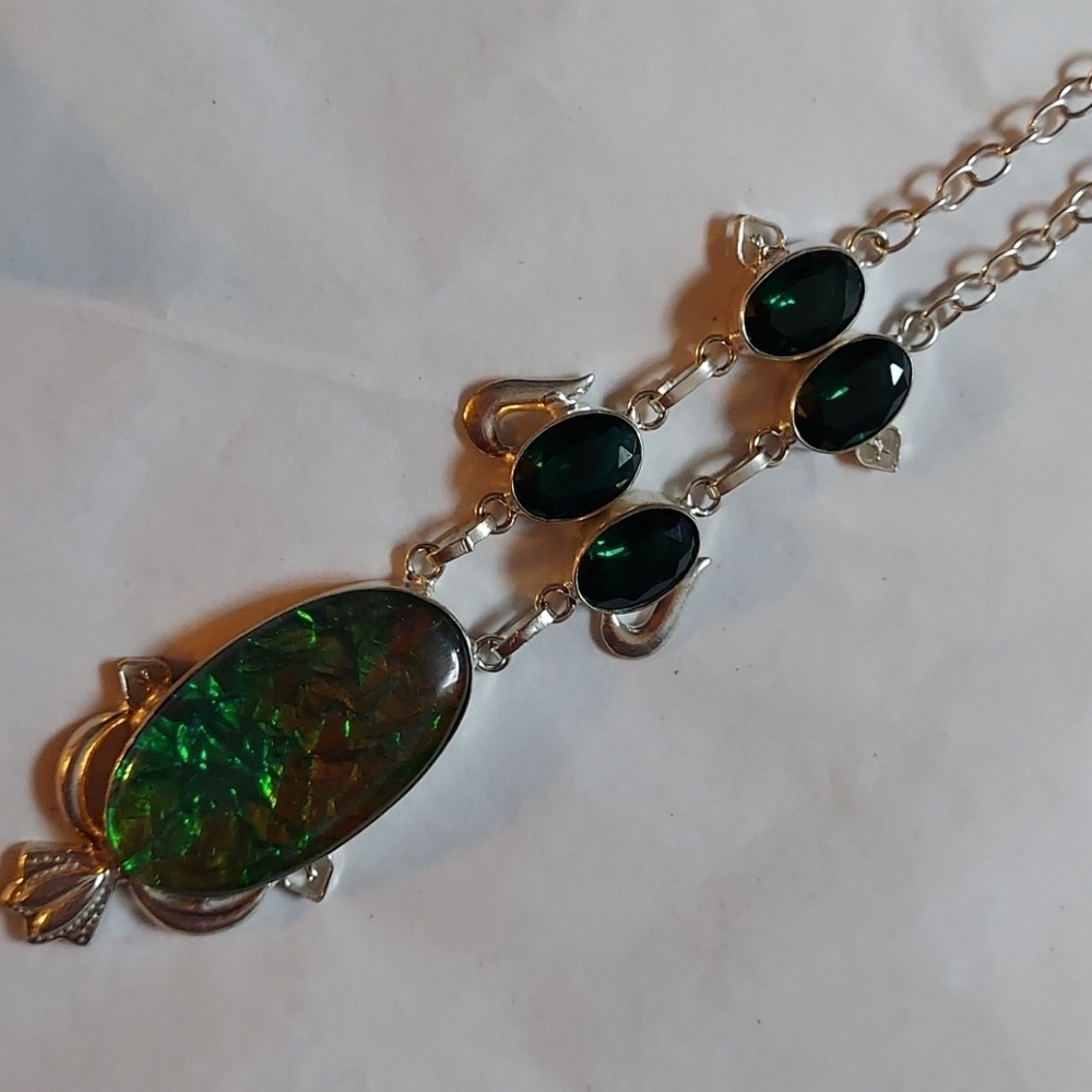 Australian Triplett & Chrome Diopside Stamped Sterling Silver Necklace